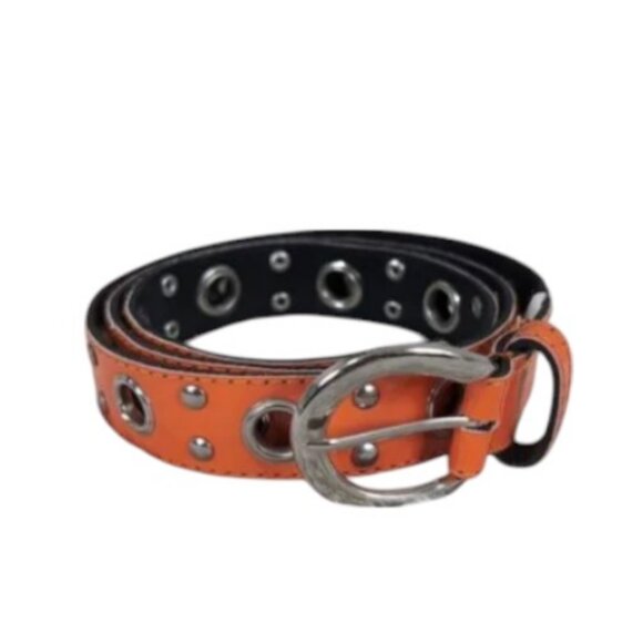 Vintage-style orange studded metal buckle belt size 7 - Picture 2 of 4